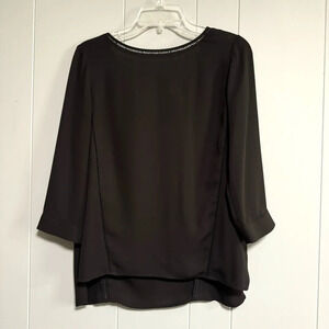 BANANA REPUBLIC Black Cut Out Back V Top Moderately Sheer Side Slits Size XS